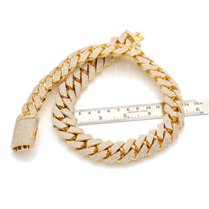 4 Row Diamond Prong Set Cuban Link Chain