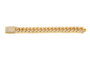 3 Row Diamond Prong Set Cuban Link Bracelet